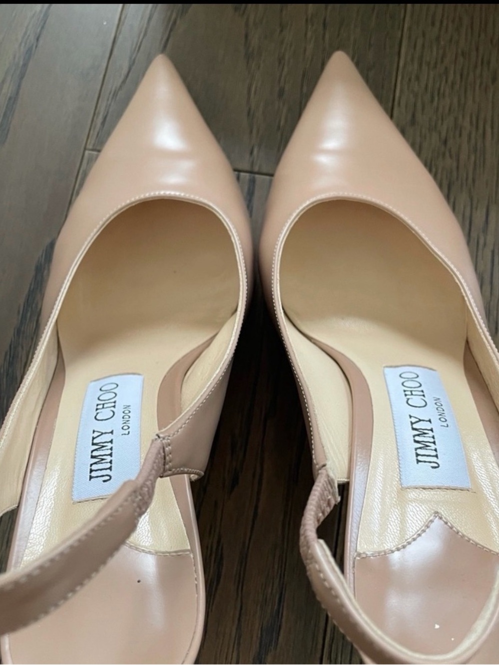 Jimmy Choo nude leather sling back pump heel